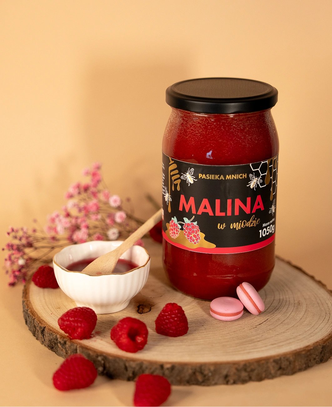 Malina w miodzie wielokwiatowym – kremowy miód z liofilizowaną maliną