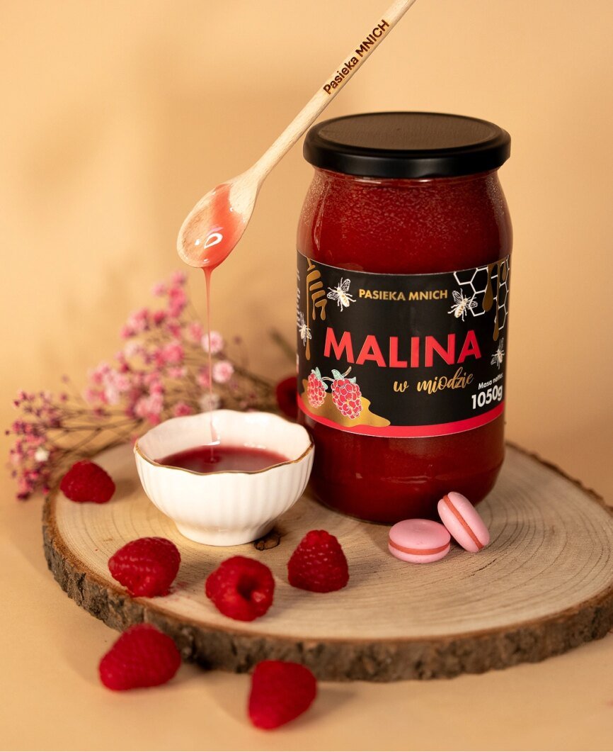 Malina w miodzie wielokwiatowym – kremowy miód z liofilizowaną maliną