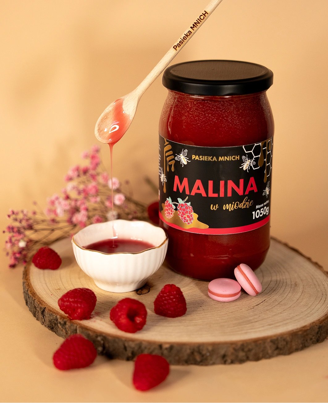 Malina w miodzie wielokwiatowym – kremowy miód z liofilizowaną maliną