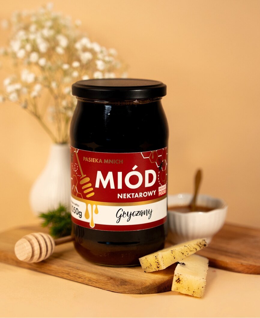 Ciemnobrązowy miód nektarowy gryczany – naturalny polski miód o ostrym smaku