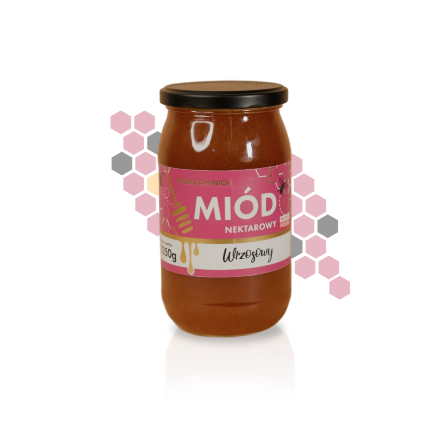 Miód nektarowy wrzosowy o galaretowatej konsystencji w szklanym słoiku